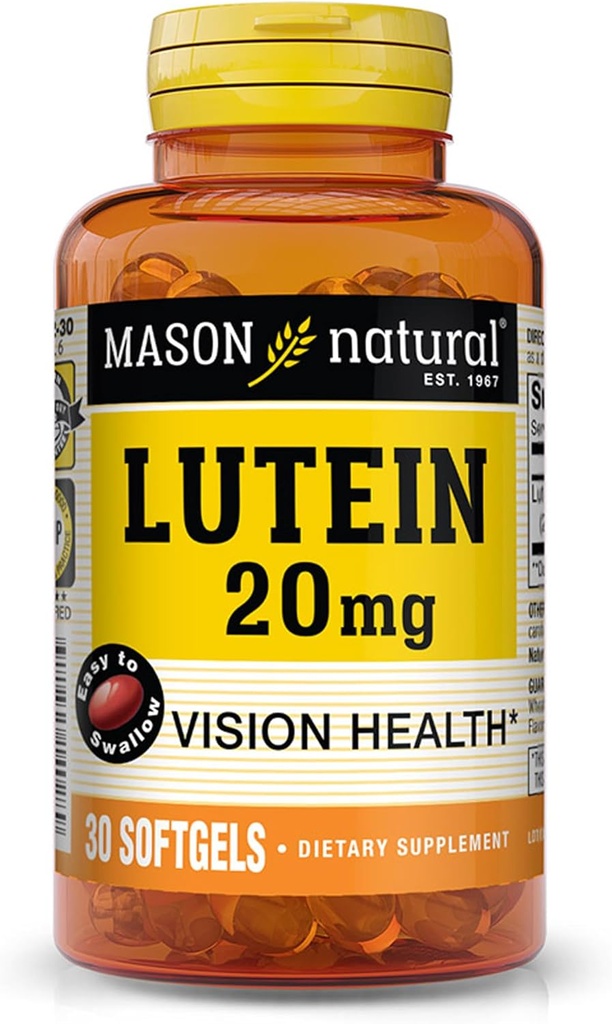 MASON NATURAL Lutein 20 mg med vitamin E - sunn visjon og øyefunksjon, støtter øyehelse, 30 Softgels