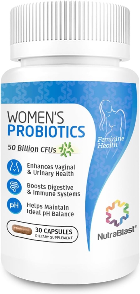 NutraBlast Vaginal Probiotika For Kvinner Digestive, Intimate Balance, UT & Vaginal Helse - 50 milliarder CFU - 6 Strainer, Prebiotika, Cranberry Extract & D Mannose - Kvinner Probiotiske (30 Count)