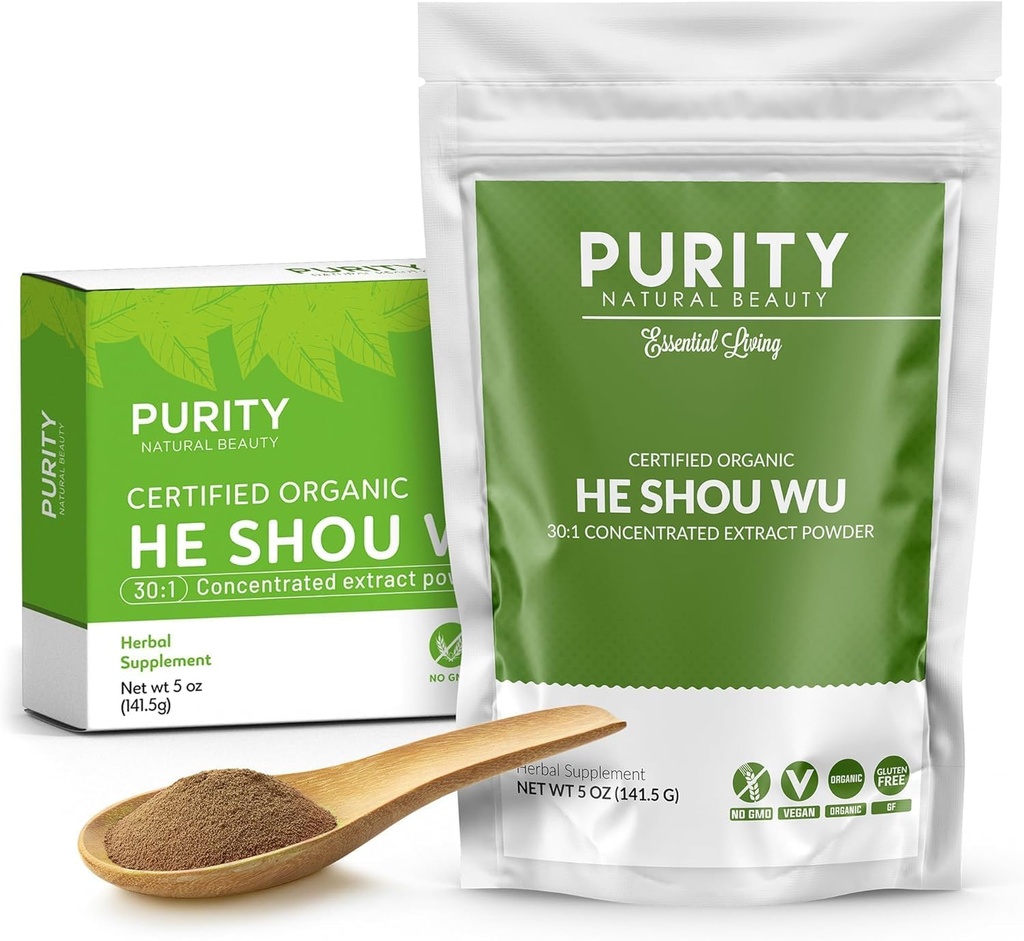 Certifisert organisk Han Shou Wu - Stor 5oz pose av 30:1 Konsentrert-Fo-ti - Organisk Foti Ekstrakt- Fo ti Han Shu Wu Organic-Plus Gratis Bamboo Spoon