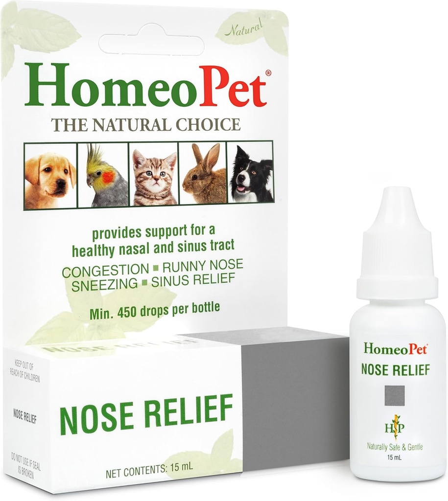 HomeoPet Nese Relief, trygt og naturlig Sinus Supplement for katter, hunder og andre små dyr, 15 Milliliters