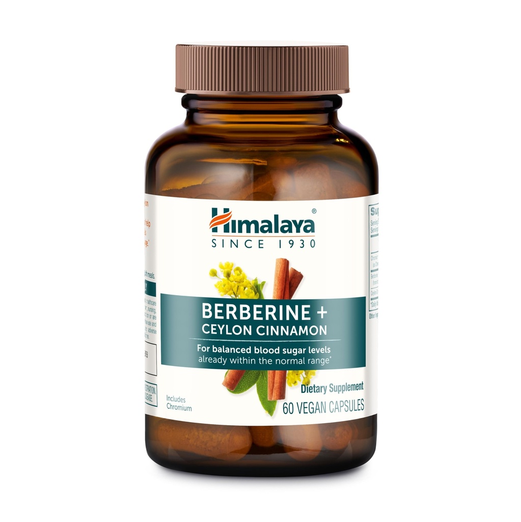 Himalaya Berberine med Ceylon kanel - Herbal Supplement for å støtte normal metabolisme, immune og digestive helse - Vegansk, Glutenfri, 60 vegetariske kapsler
