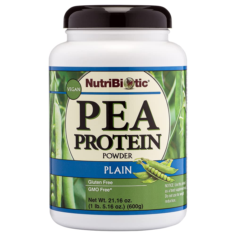 NutriBiotic Pea Protein Plain, 21 Oz | Lav karbohydrat Vegansk Plante Protein pulver | 100% dyrket og prosessert i USA | Deliciously Kremet & BCAA-Rich | laget uten kjemikalier, GMOs & Gluten | Keto Vennlig