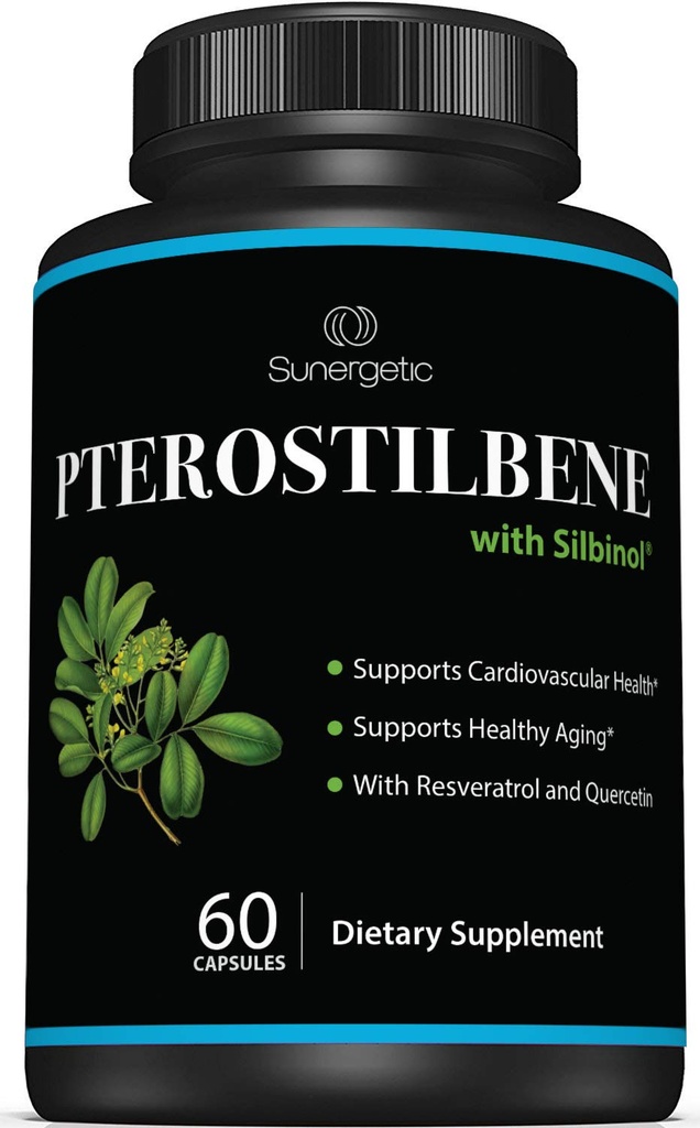 Premium Pterostilbene Supplement – Pterostilbene med Resveratrol & Quercetin – Støtter sunn aldring – naturlig kilde Pterostilbene 100mg per servering – 60 kapsler