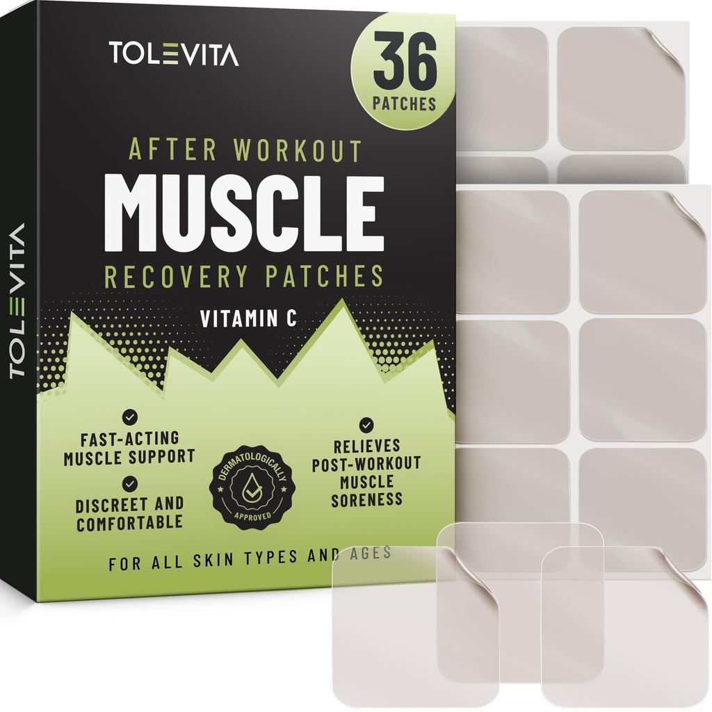 Post Workout Muscle Recovery Patches med vitamin C - 36 Patches for aktiv livsstil støtte, hjelper Soothe og Frisk etter trening, bekvemmelig og enkel å bruke for menn og kvinner