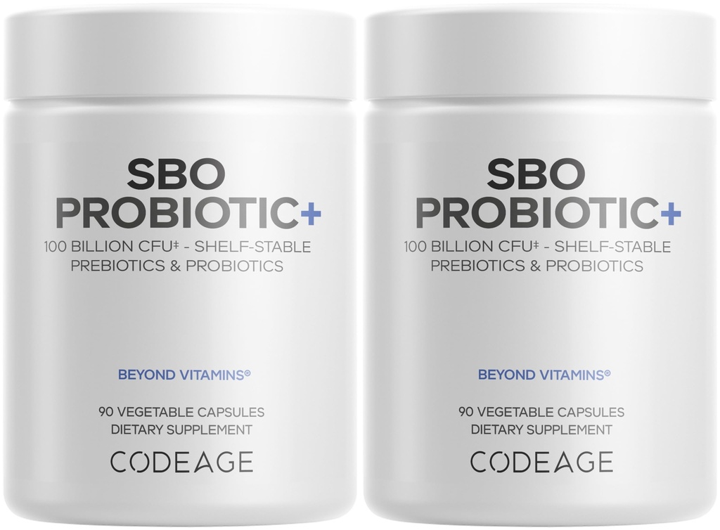 Codeage SBO Probiotika, 100 milliarder CFUs Per Servering, Multi Strain Soil Basert Organismer Blanding og Organisk Fermentert Botanisk Blanding, Holdbord - 2 Pakke