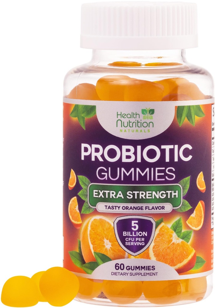 Probiotiske Gummier 5 milliarder CFU - Diverse Probiotiske Strategier for Digestive Helse & Gut Støtte Gummi for kvinner, menn, & barn, Daglige Probiotika Supplement for immunstøtte, ikke-GMO, Vegan, 60 Gummies