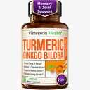Ginkgo Biloba og gurkemeie Curcumin Supplement med svart pepper og organisk tumere – naturlig gurkemeie Supplement for fokus, minne, felles og hjerne helse – 60 Vegan Ginko Biloba Kapsler med Curcuma