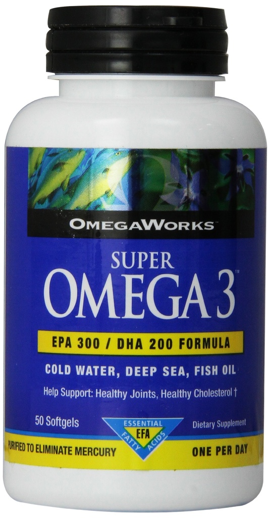 Omegaworks Super Omega 3 Softgels, 50-fylke flasker (pakke med 2)