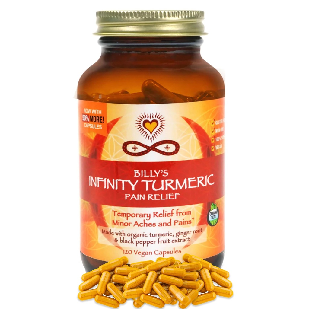 Infinity Turmeric Capsules, høy potens Curcumin Supplement, USDA sertifisert organisk kosttilskudd med svart pepper og ginger, rå, vegansk glutenfri