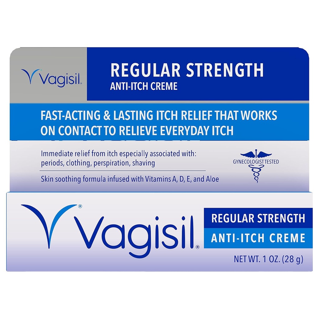 Vagisil Regelmessig styrke Anti-Itch Feminine Krem for kvinner, Gynekolog testet, Hypoallergenic, hurtigvirkende og langvarig kløe relief, Vaginal Moisturizer Sootes og kulde, 1 oz (Pack of 1)