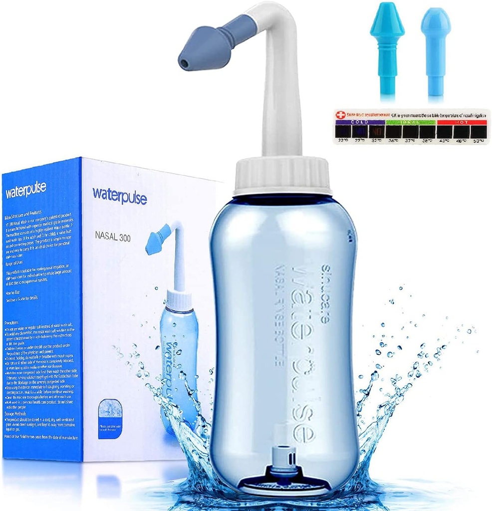 Darate Neti Pot Sinus rengjøringsflaske, Nese Vaske renere trykk rengjøring Nasal irrigasjon for voksen og kid BPA gratis med klistremerke termometer (300ml)