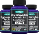 2 i 1 Forbedret formel: Vitamin B1 med Benfotiamin 500 mg, fettløselig Supplement av vitamin B-1, 500 mg - 120 kapsler (3)