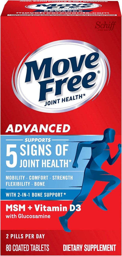 Glucosamine Chondroitin MSM & vitamin D3 felles helse supplement, flytte gratis avanserte felles støttetabletter for menn og kvinner (80cnt boks), med vitamin D3 å støtte bein og immun helse