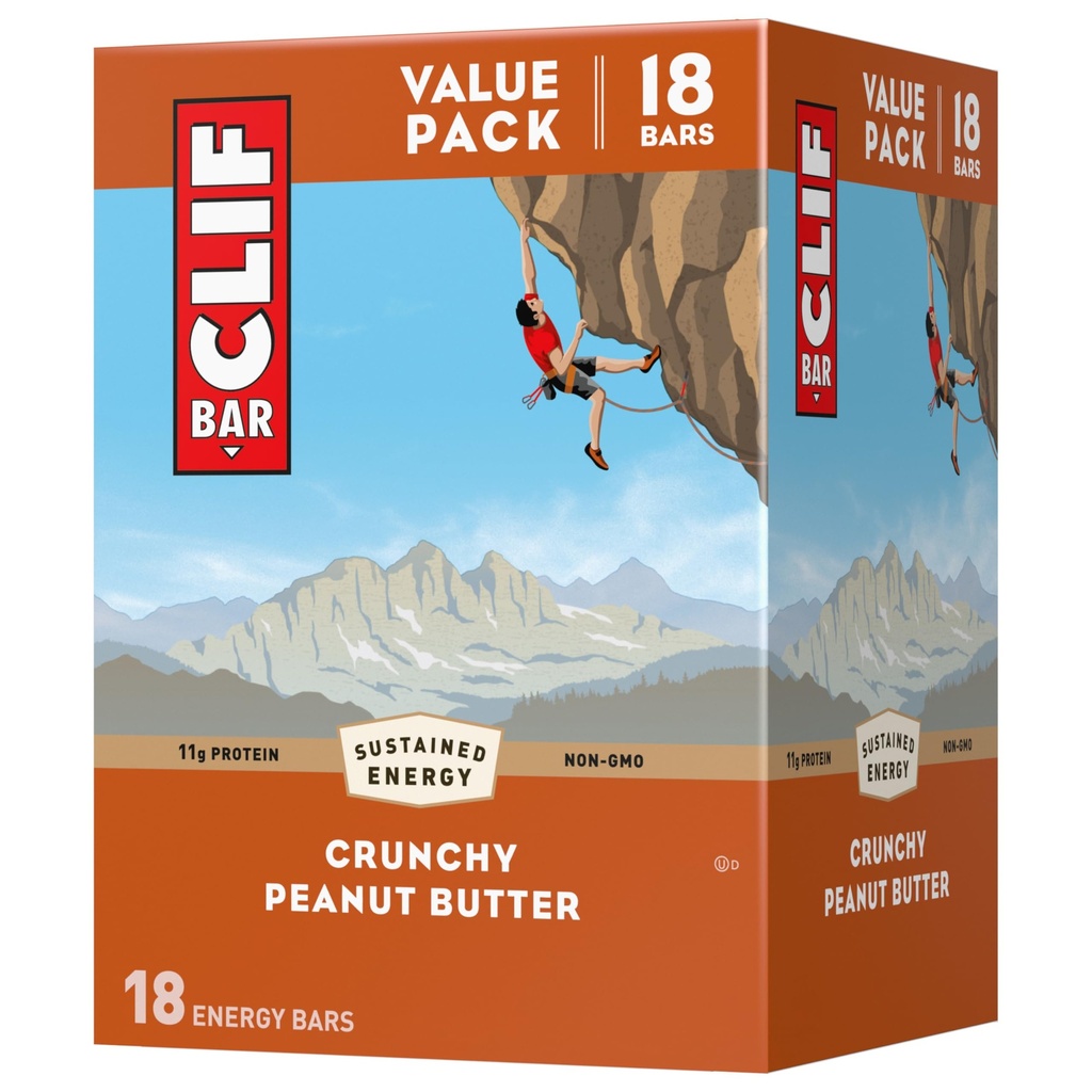 CLIF BAR - Crunchy Peanut Smør - laget med organisk havre - 11g Protein - Ikke-GMO - Plant Based - Energibarer - 2.4 oz. (18 Pack)