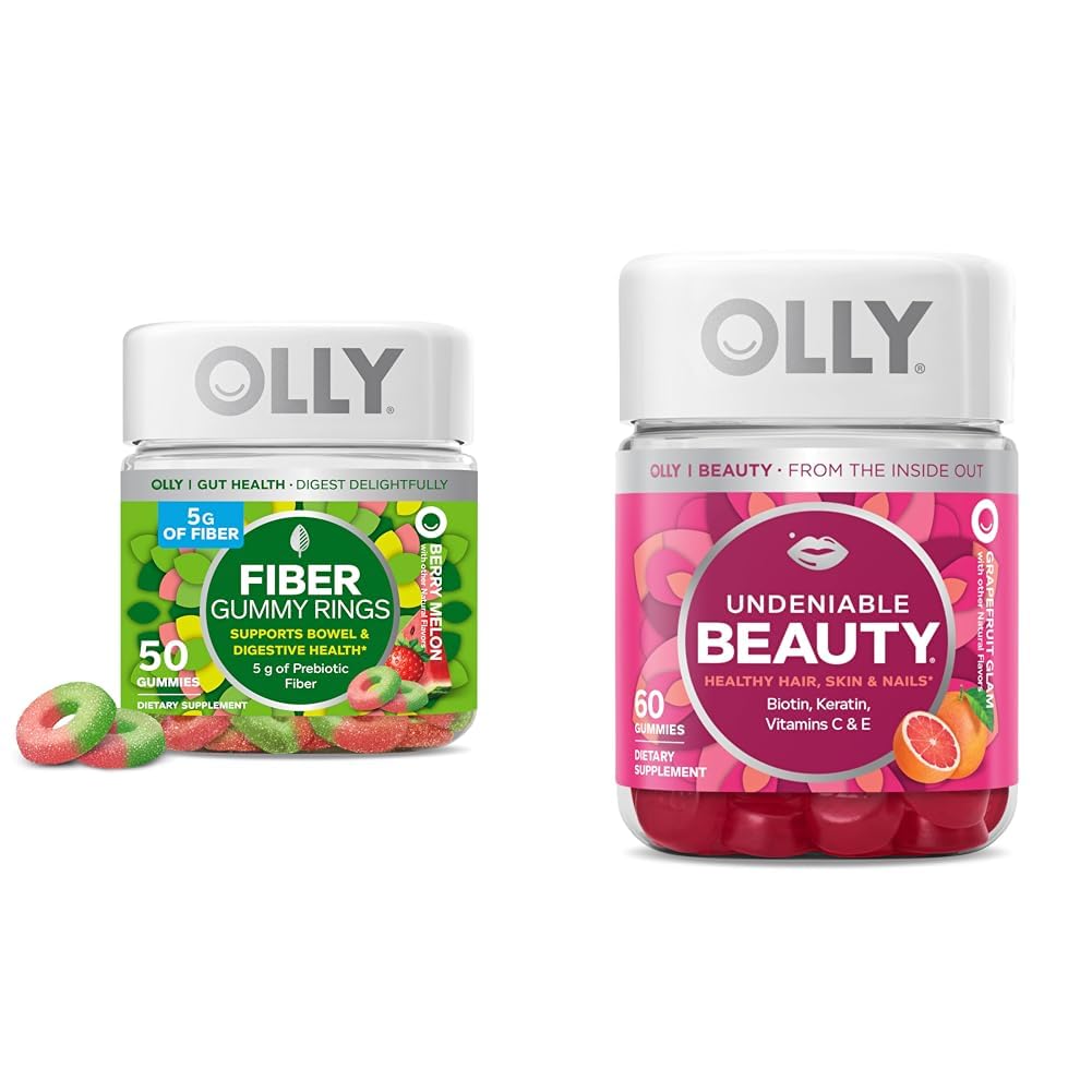 OLLY Fiber Gummy Ringer, 5g Prebiotiske Fiber, FOS (Fruckto-oligosaccharides), Digestiv støtte og uendelig skjønnhet Gummy, for hår, hud, negler, Biotin, vitamin C, Keratin, Chewable Supplement