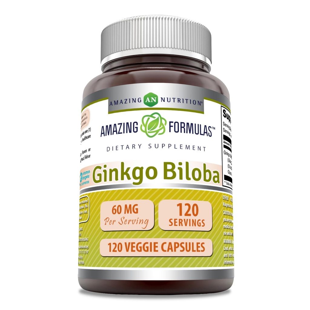 Amazing Formler Ginkgo Biloba Supplement | 60 Mg | 120 Veggie kapsler | Ikke-GMO | Glutenfri | laget i USA