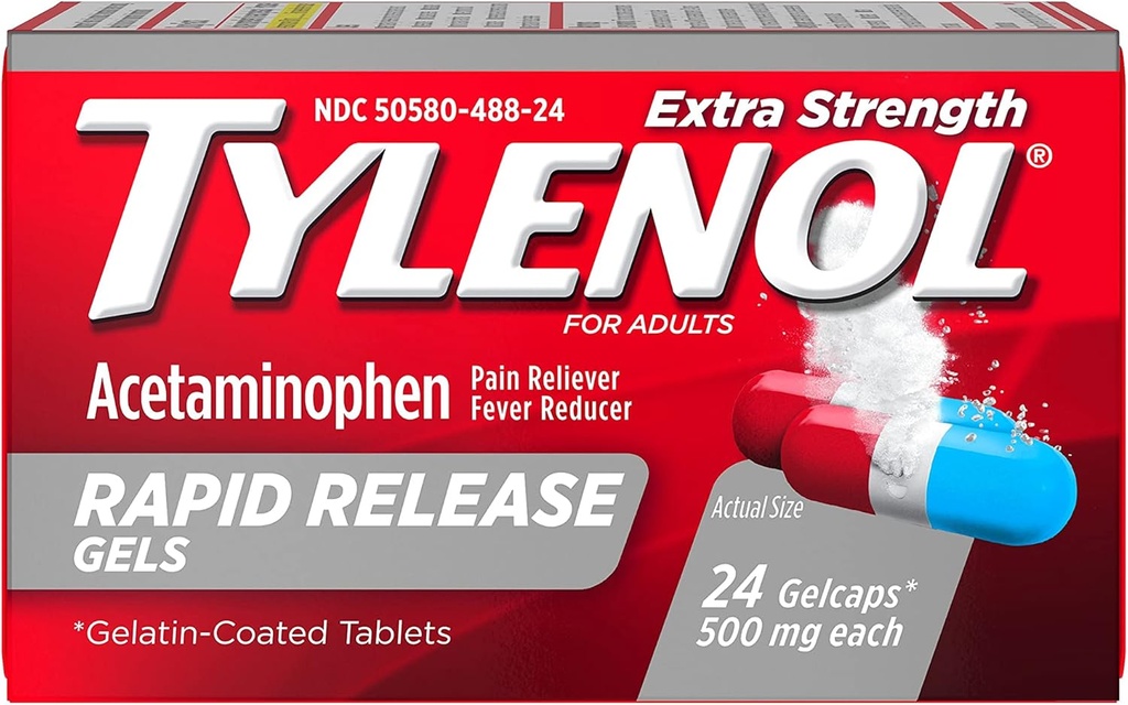 Tylenol Extra Styrke Rapid Release Gelcaps - 24 ct, Pakke med 2