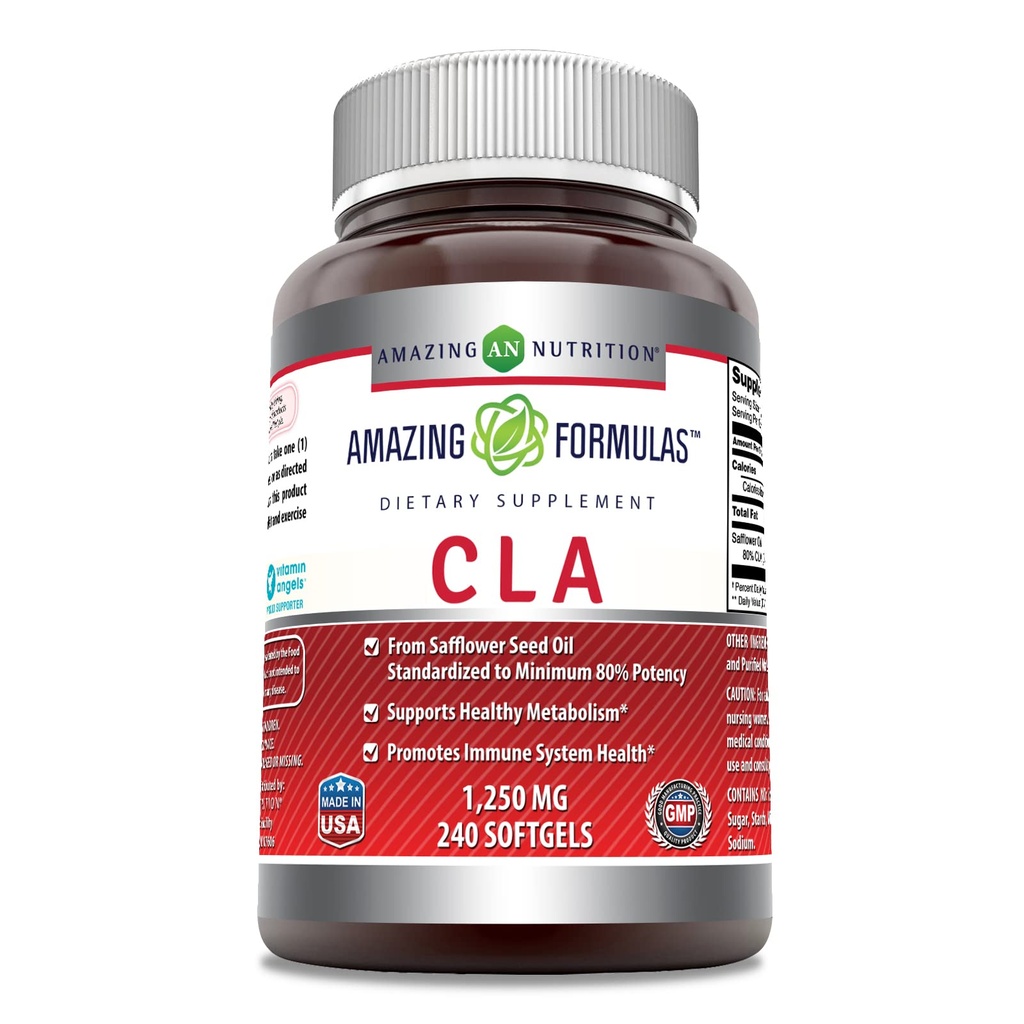 Amazing Formler CLA | Konjugert Linoleic Acid Supplement | 1250 Mg | Softgels | Ikke-GMO | Glutenfri | laget i USA (240 Count)