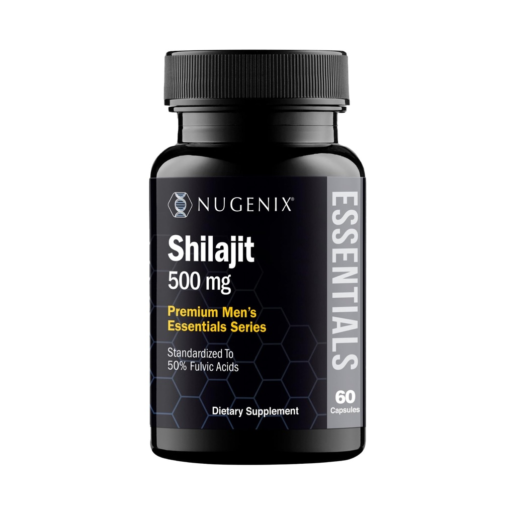 Nugenix Essentials Shilajit Capsules Supplement for menn og kvinner - 500 mg, Standardisert til 50% Fulvic Acids, Himalayan, 60 Kapsler