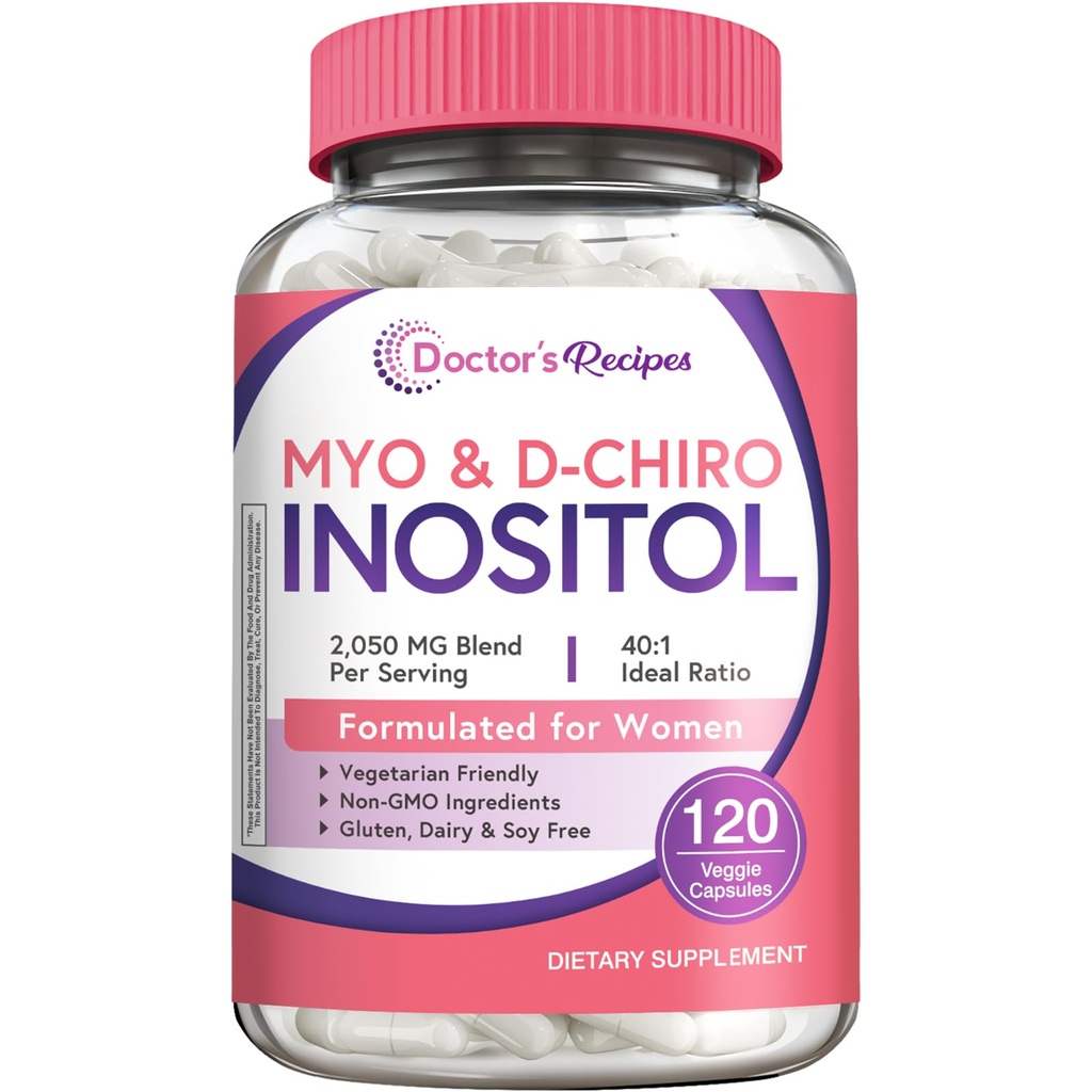 Legens oppskrifter Inositol Supplement, Myo-Inositol & D-Chiro Inositol Kapsler 2050mg per servering, Ideell 40:1 blanding, Hormonbalanse for kvinner, Ovarian funksjon og fruktbarhet støtte, 120 Vegan Caps