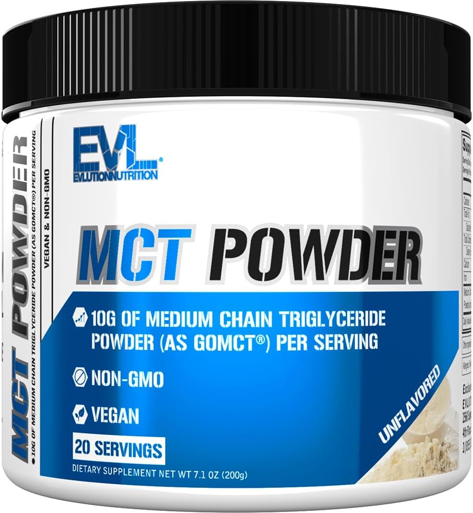 Evlution Nutrition MCT pulver - Keto Supplement - MCT olje pulver - 10G Medium kjede triglycerider - Brain & Body Energy Drink - Fatty Acid Supplement - Vegansk & Ikke-GMO - 20 Serveringer - Uslavored