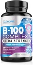 Vitamin B kompleks - Alle B vitaminer B1, B2, B3, B5, B6, B7, B9, B12, Folinsyre, vitamin C - Super B-100 Supplement - Immune, Energi og Metabolisme Support, Vegan, Ikke-GMO, Glutenfri, 60 Kapsler