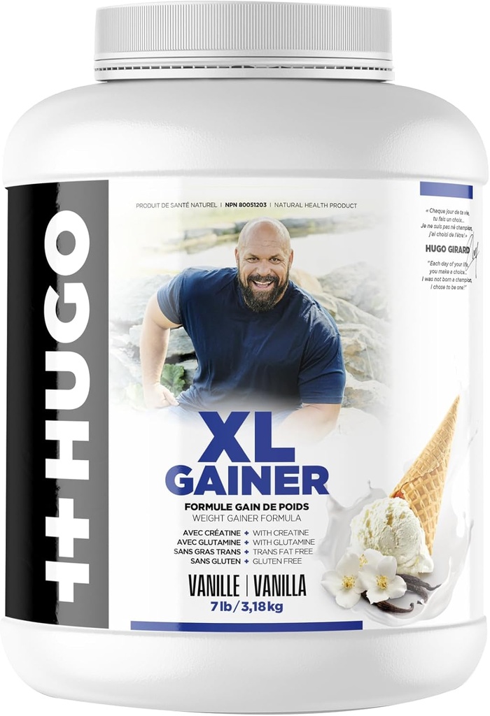 ++Hugo XL Gainer Ernæring Girard Powder | Vektforsterker formel | med kreatin | med glutamin | Trans fettfri | Glutenfri | 7LB/3.18KG Vanilla / Chocolate Flavor (Vanilla)
