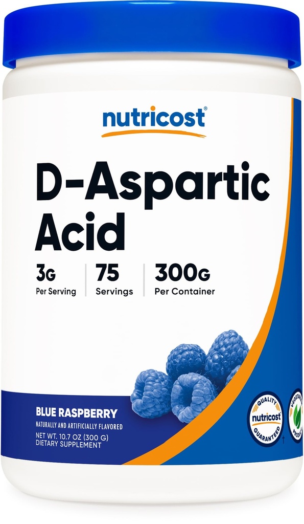 Nutricost D-Aspartic Acid (DAA) pulver 300G (blå bringebær) - Flavored D-Aspartic Acid pulver Supplement