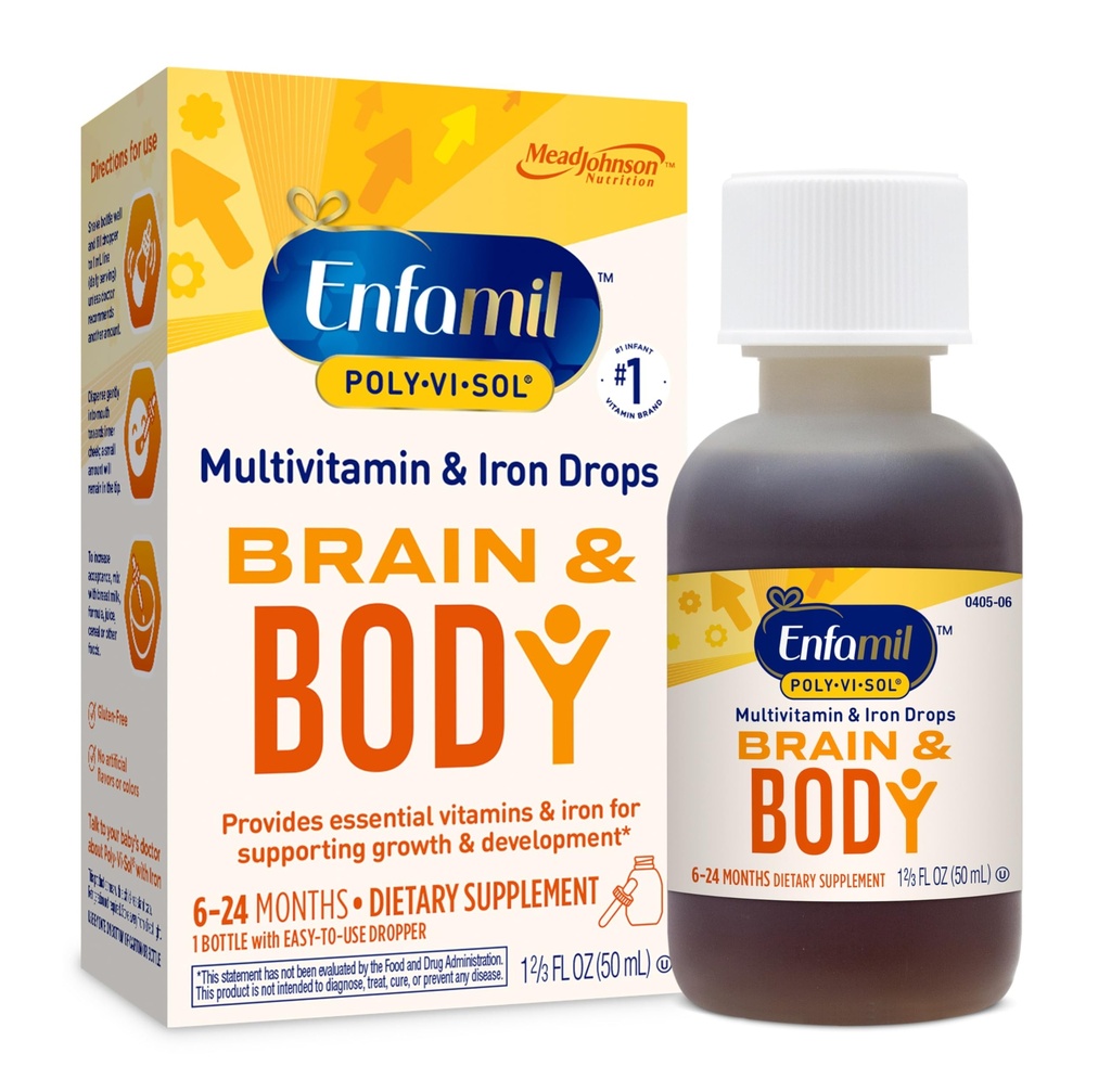 Enfamil Poly-Vi-Sol med jern flytende multivitamindråper, støtter vekst og utvikling*, 50 ml flaske