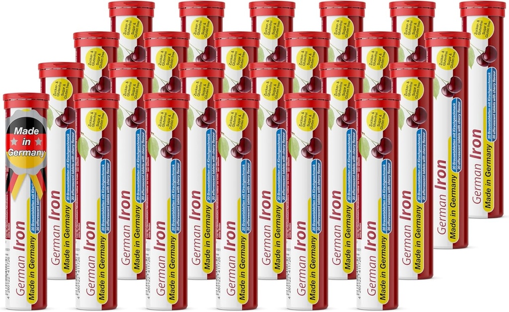 T&D Tysk Jern 14 mg - 480 Vegan Drink Effervecent Tabletter - Cherry Flavor - Laget i Tyskland