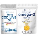 Triple Styrke Omega 3 Fish Oil Kosttilskudd 4200mg Per Serving & Cod Liver Oil 2.000mg Per Serving, 360 Softgels | Lemon Flavored – Burpless – Wild Caught – Arctic Deep Sea Fish