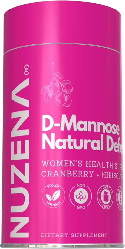 Nuzena D-Mannose + 1000mg med Cranberry 150mg, Pakke med 60 naturlige Forsvar Urin Tract Support Capsules med Hibiscus Blomster 100mg og Dandelion Root 100mg Per servering av 2 kapsler