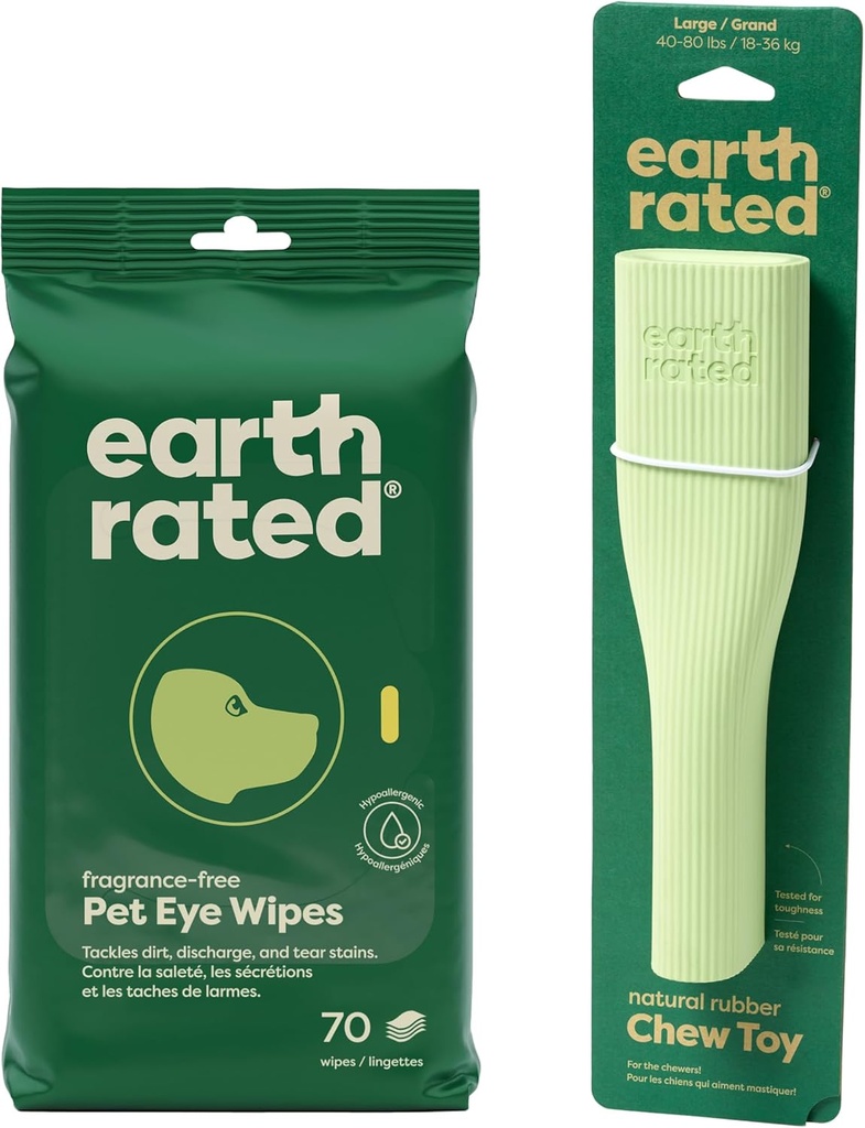 Jorden rangert Clean & Calm Bundle - Inkluderer 70 Fragrance-Free Pet Eye Wipes & 1 Stor Berikelse Toy