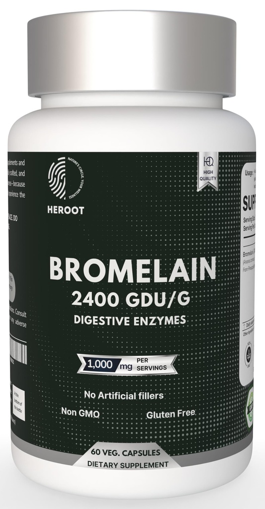 Bromelain 500 mg | 60 Plantebaserte kapsler | 2400 GDU Potens | støtter felles helse og dialyse | Ingen preservativer eller kunstige tilsetningsmidler