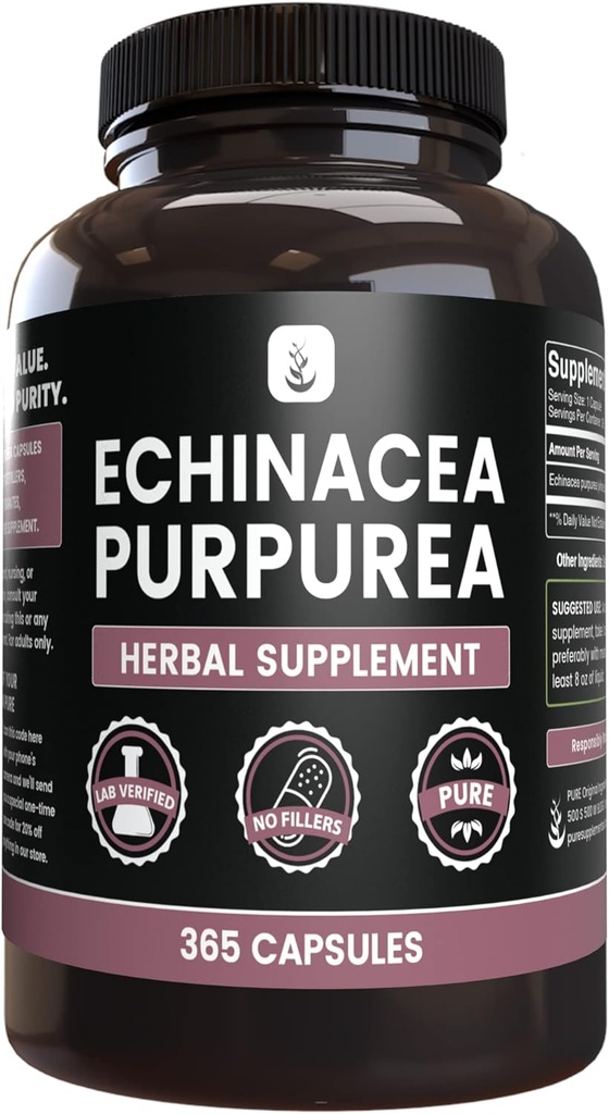 PURE ORIGINAL INGREDIENTS Echinacea Purpurea (365 kapsler) Ingen magnesium eller Rice Fillers, alltid ren, Lab verifisert