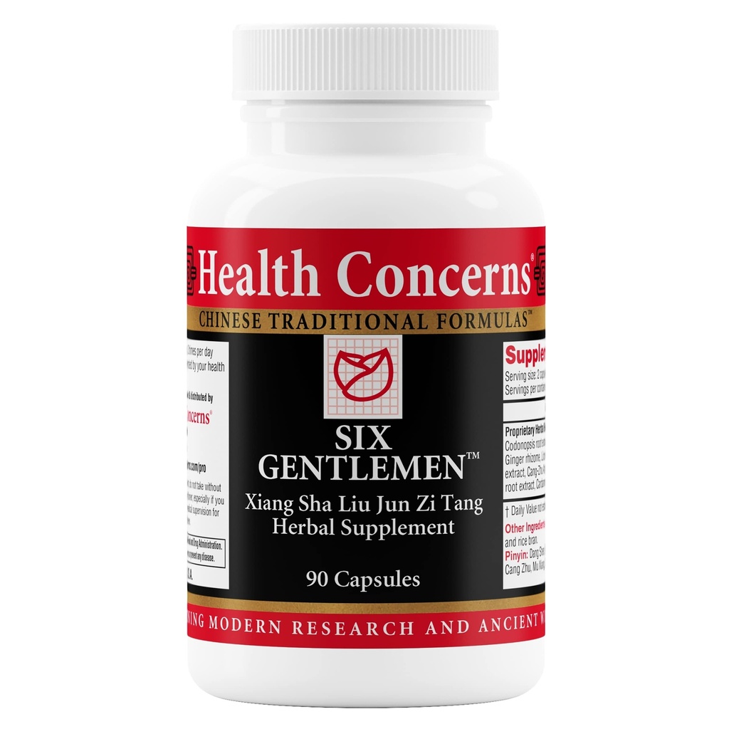 Helse bekymringer Seks herrer – Digestiv helse og Qi støtte Supplement – Licorise Root, Ginger & Codonopsis Formula – Bloating, Gas, Lidelse – 90 kapsler – Kinesisk Herbal medisin