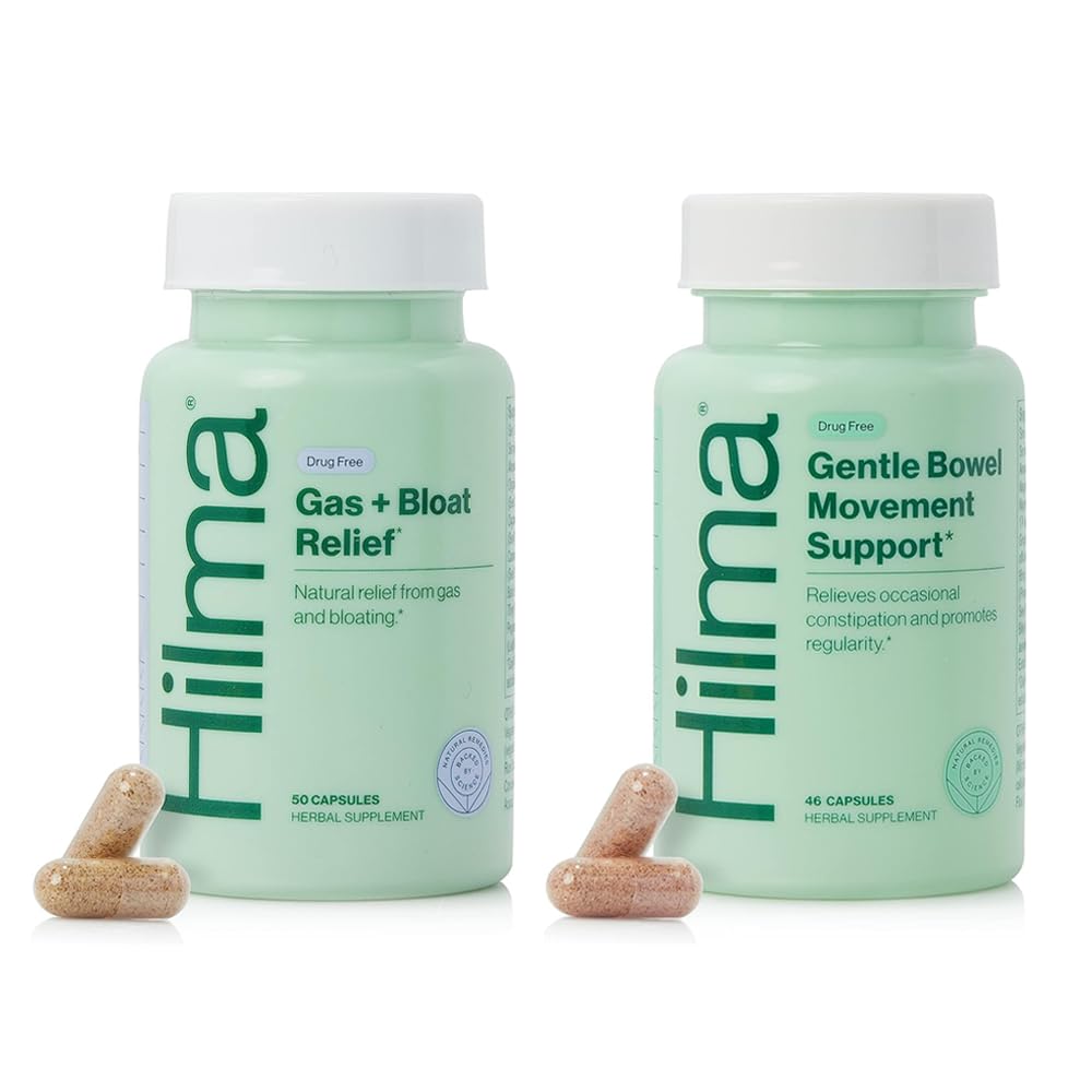 Hilma Natural Gass and Bloating Relief for kvinner, lege formulert med organiske ingredienser, sitron Balm, Fennel og Peppermint Leaf, 50 Vegankapsler