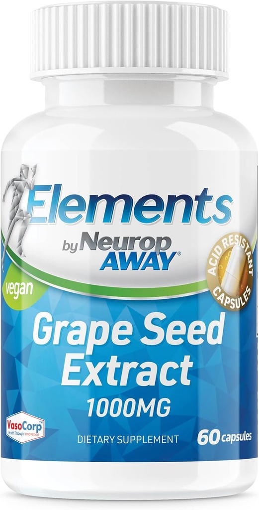 NevropAWAY Elements Grape frø ekstrakt 1000mg per servering (60 500mg syre motstandsdyktige kapsler per flaske) tredjepart testet i en cGMP Facility