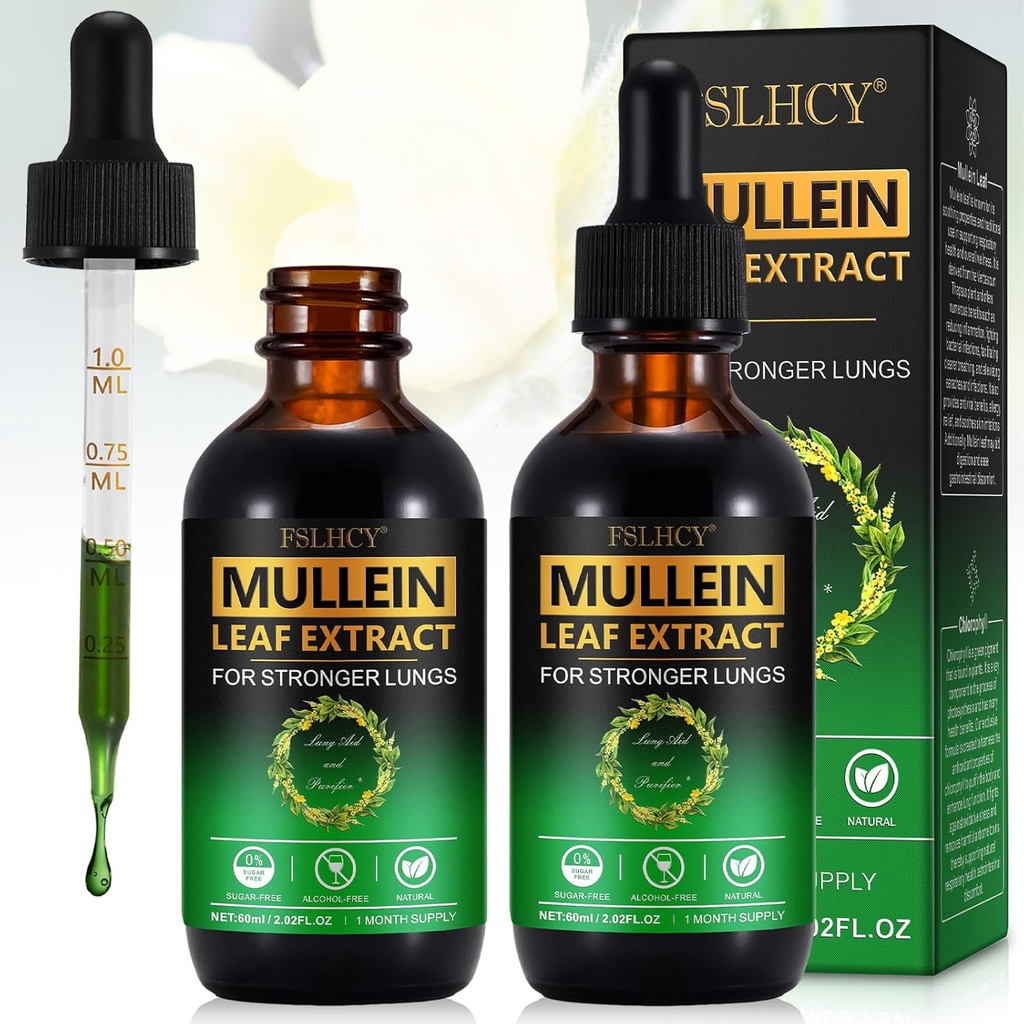 Mullein leaf ekstrakt dråper for lunger,120ML naturlig mullein leaf dråper Supplement Lung renser for immun- og pustende helse støtte for røykere