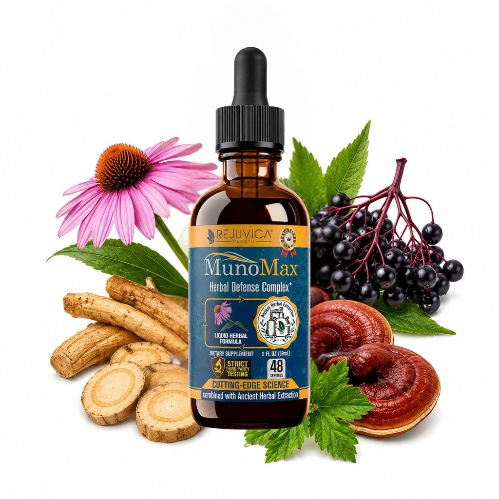 MunoMax - Avansert immunstøtte Supplement - Flytende levering for bedre absorpsjon - Echinacea, Astragalus, Reishi, GoldenSeal, Elderberry og mer!