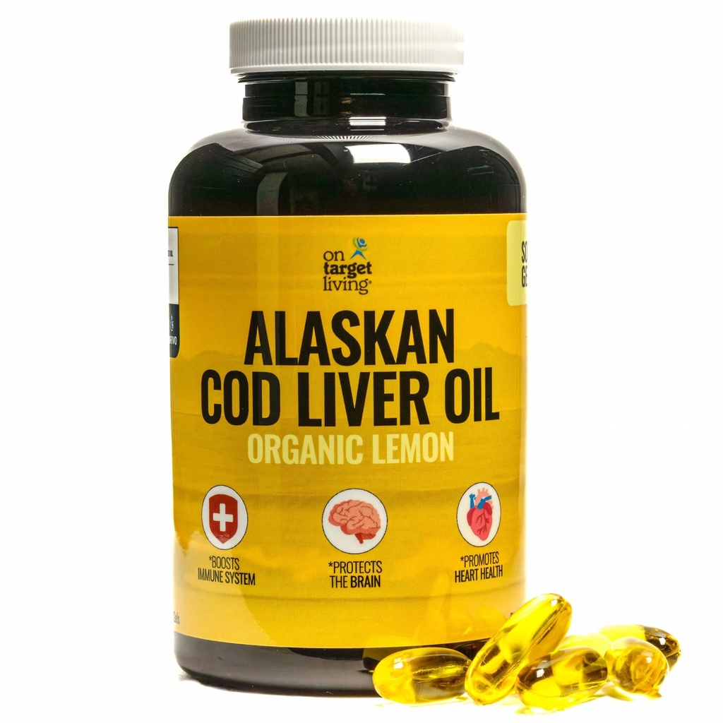 På Target Living Alaskan Cod Liver Oil 120 Myke Gels | Linje Fanget i USA | naturlig forekommende vitamin D | Rich i Omega 3 DHA / EPA