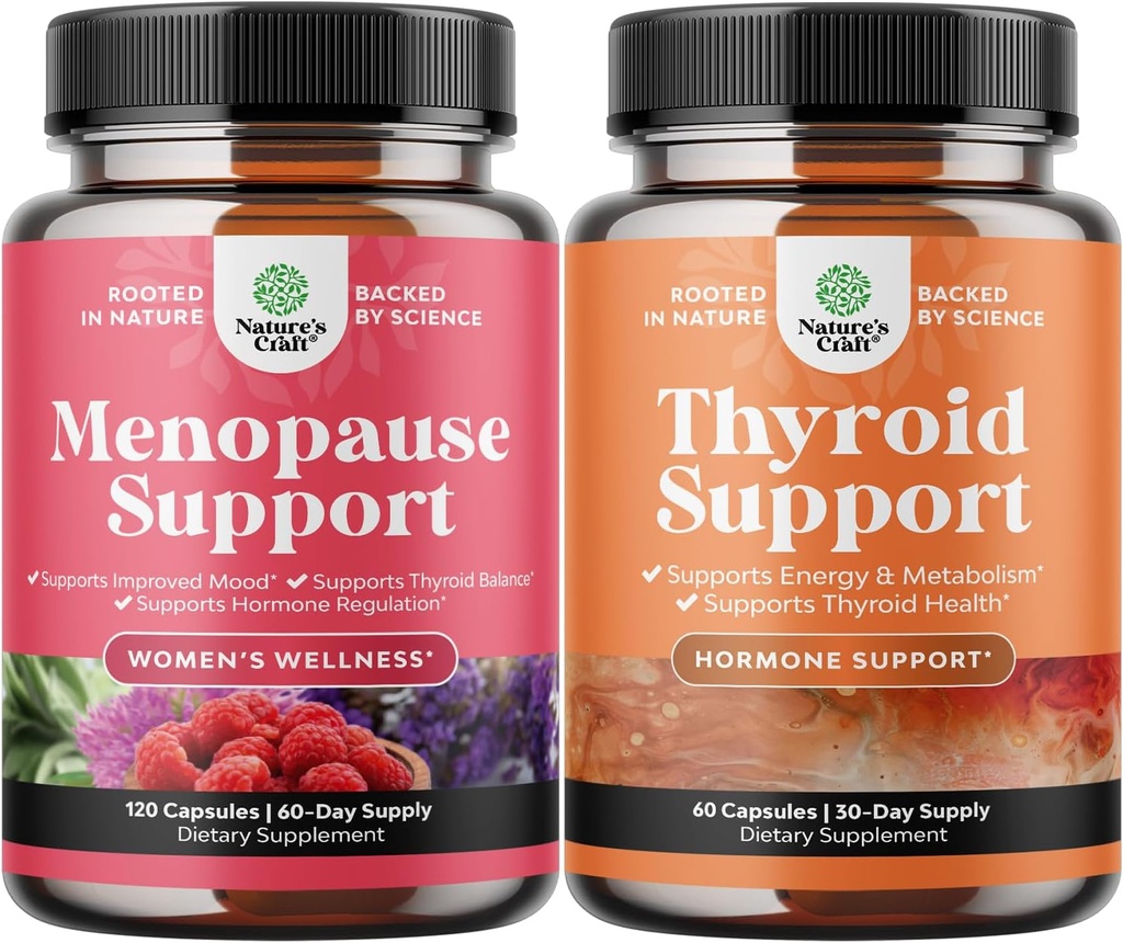 Bundle of Complete Herbal Menopause Supplement for kvinner for natt Sweats Mood 120ct og Herbal Thyroid Support Complex - Mood Enhancer Energy Supplement for Thyroid helse