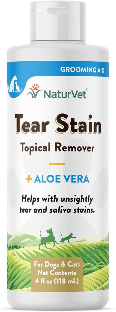 NaturVet – Tear Stain Topical Remover Plus Aloe – 4 oz | Eliminerer usightly Tear & Saliva Stains | Gentle, vannbasert formel | for hunder og katter