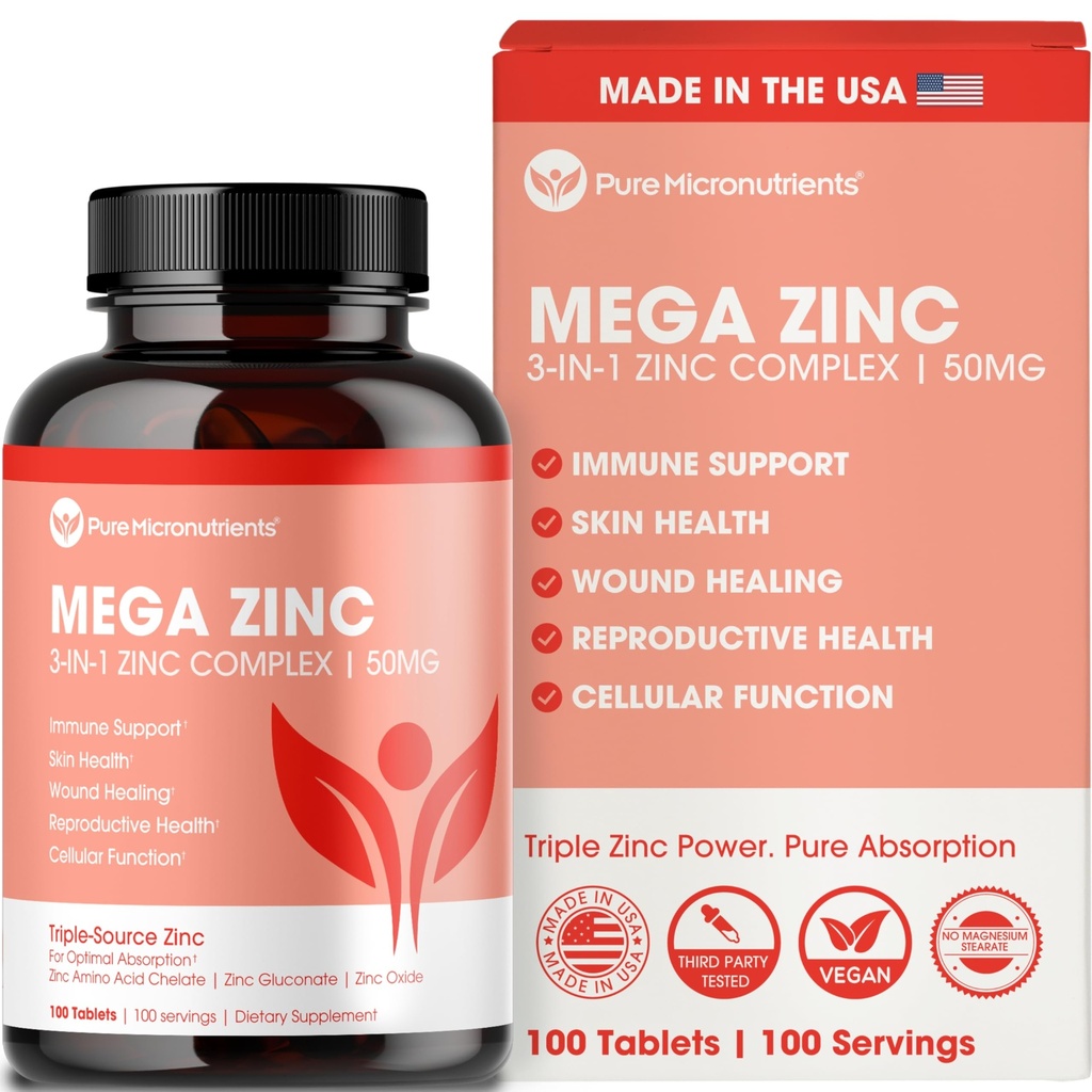 Mega Sink Supplement, 50 mg, 3-i-1 Sink Kompleks, 100 tabletter - ren mikronæringsstoffer