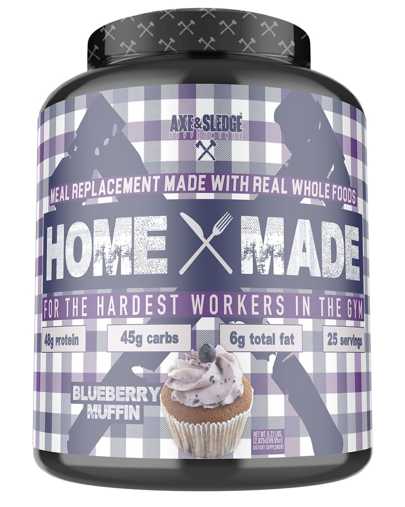 Axe & Sledge kosttilskudd hjemmelaget hele maten-basert måltid erstatning pulver med digestive enzymer, protein, karbohydrater, og fett, 25 serveringer, blåbær muffin