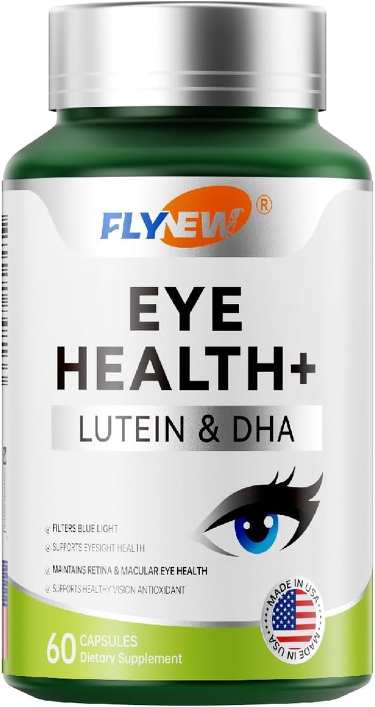Eye Health Supplement, Øyepleie med Lutein & DHA, Anthocyanin Rich Blueberry Extract, Zeaxanthin fra Marigold Flower Extract丨Made i USA 60 kapsler