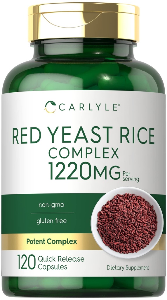 Carlyle Rød Yeast Rice Complex | 1220mg | 120 Kapsler | med Policosanol | Non-GMO og Glutenfri Supplement