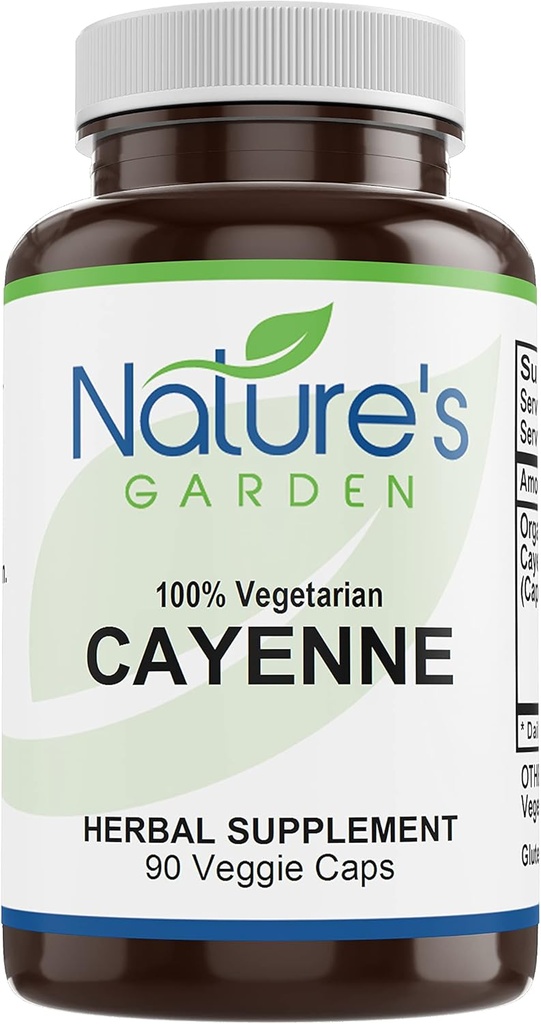 NATURES GARDEN ESSENTIALS Cayenne - 90 Veggie Caps med 500 mg økologisk Cayenne Pepper pulver