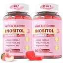 Myo-Inositol & D-Chiro Inositol Gummies for kvinner 2000 mg + 50 mg, 40:1 Ratio Inositol med Vegan Omega-3 + D3, Magnesium Glycinat, Metyl Folat + B12 for kvinnelig helse og velvære, sukkerfri, 120 Cts