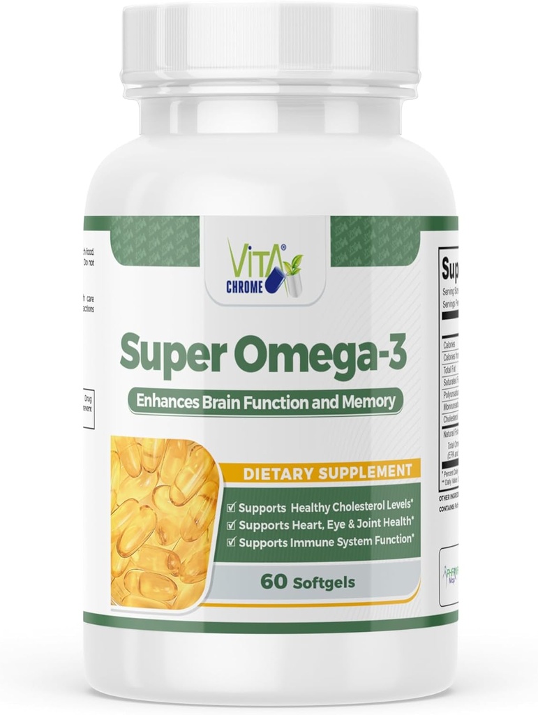 Super Omega-3 Fiskeolje, støtter hjertehelse, 1000 mg, 300 mg Omega-3, hurtigutgivelse Softgels, laget i USA, 60 Softgels